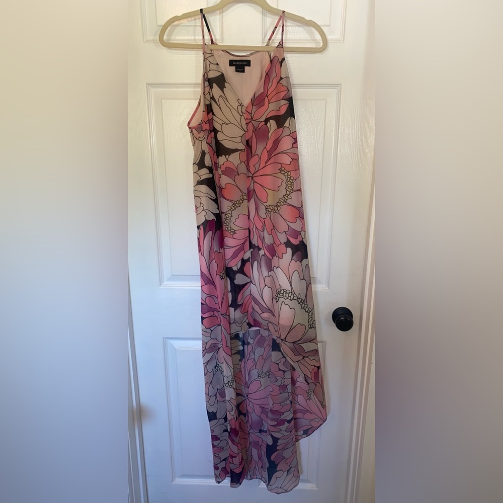 Retro Floral Marciano Dress A-symmetrical Hem